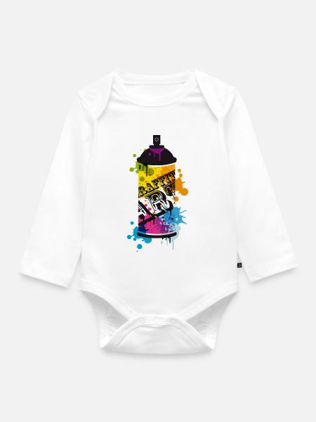 Spraydosen Graffiti - Baby Bio-Langarm-Body - Weiß
