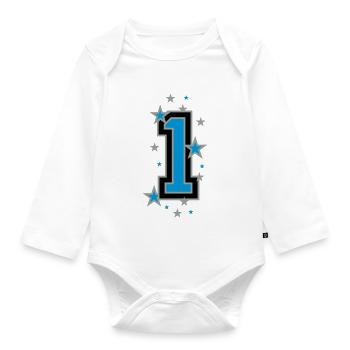 Mit Sterne verzierte Nummer Eins - Baby Bio-Langarm-Body - Weiß - Vorne