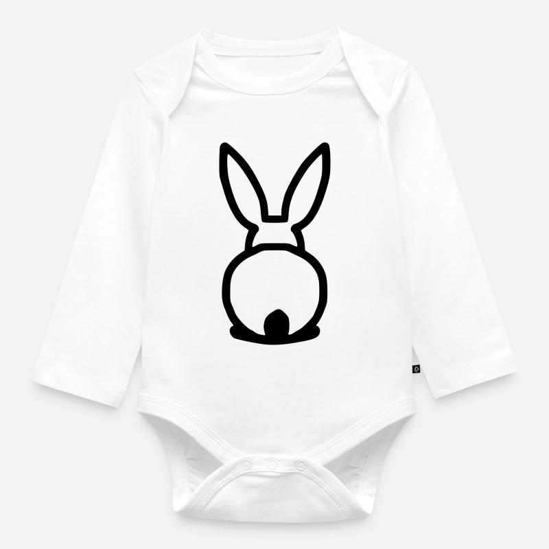cute rabbit from behind - Organic Longsleeve Baby Bodysuit - white
