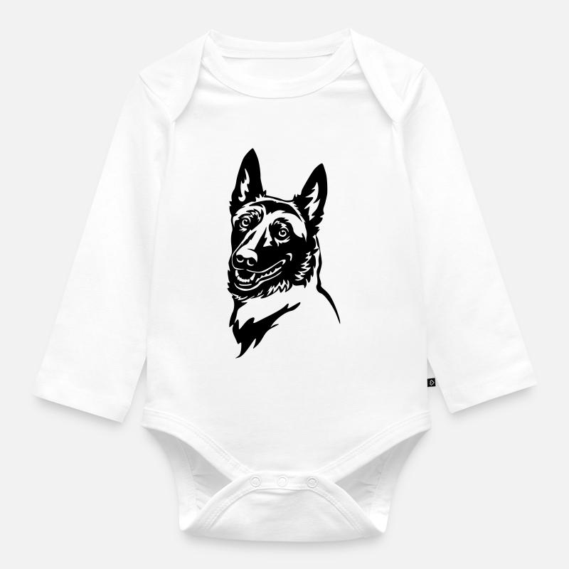 Malinois Kopf - Baby Bio-Langarm-Body - Weiß