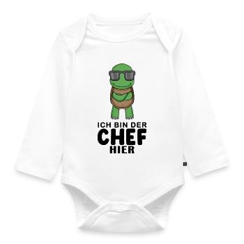 Chef Spruch mit Schildkröte Motiv - Baby Bio-Langarm-Body - Weiß - Vorne