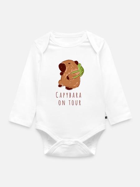 Capybara,Rucksack,Schildkröte,on tour - Baby Bio-Langarm-Body - Weiß