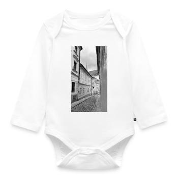 An alley in the black and white old town - Organic Longsleeve Baby Bodysuit - white - Front