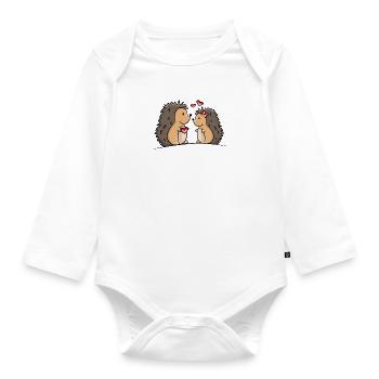 Hedgehog couple with hearts and gift - Organic Longsleeve Baby Bodysuit - white - Front