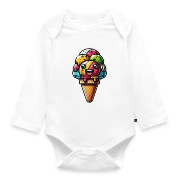 Große bunte leckere lustige lachende Eistüte - Baby Bio-Langarm-Body - Weiß - Vorne