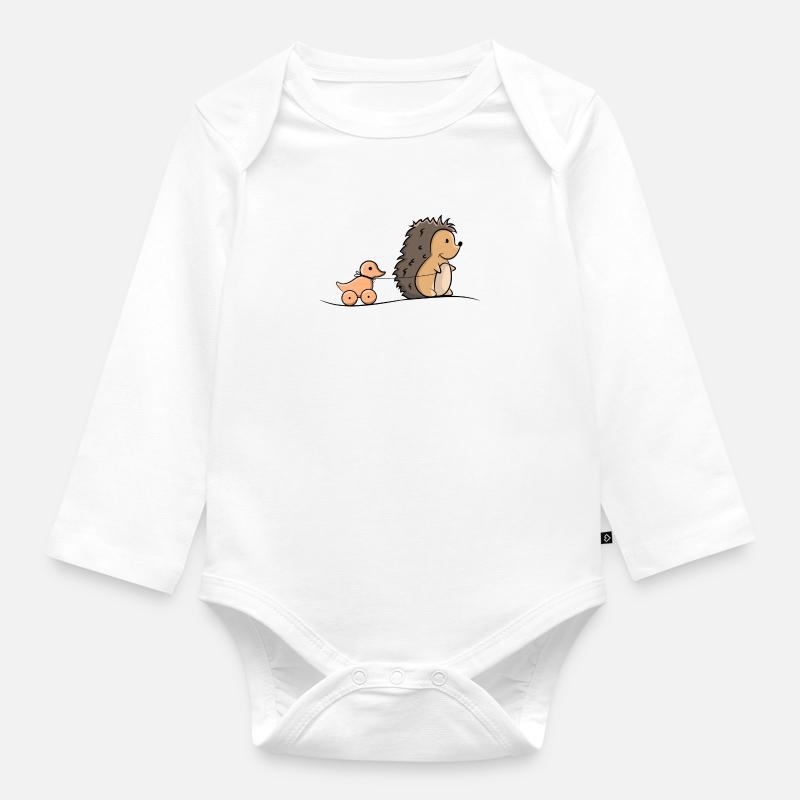 Igel mit Holz Ente - Baby Bio-Langarm-Body - Weiß