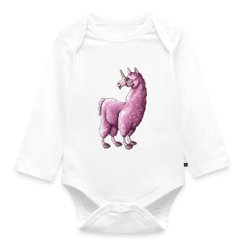 Pink llama llama unicorn illustration - Organic Longsleeve Baby Bodysuit - white - Front