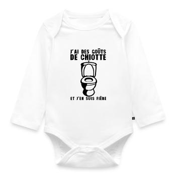 gout chiotte fiere toilette wc citation - Body Bébé bio manches longues - blanc - Devant