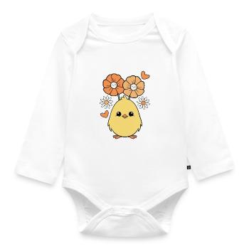 Chick, Chicken, Spring, Flowers, Summer, Easter, Garden - Organic Longsleeve Baby Bodysuit - white - Front