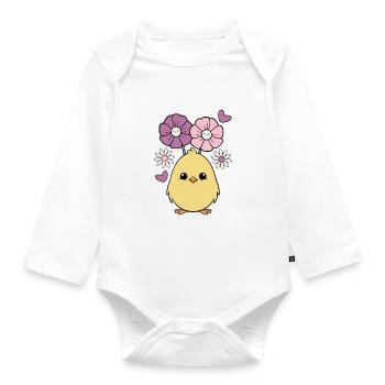 Chick, Chicken, Spring, Flowers, Summer, Easter, Garden - Organic Longsleeve Baby Bodysuit - white - Front