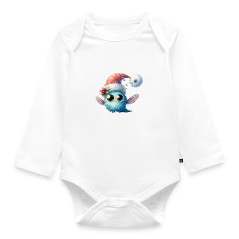 Cute, funny Christmas monster - Organic Longsleeve Baby Bodysuit - white - Front