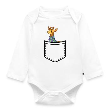 Pocket Animal - Cheerful Giraffe with Colorful Scarf - Organic Longsleeve Baby Bodysuit - white - Front