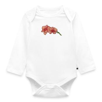 Rosa Orchidee - Baby Bio-Langarm-Body - Weiß - Vorne