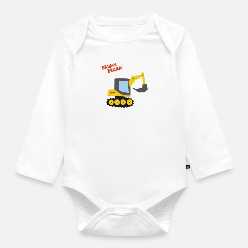 Bagger Brumm - Baby Bio-Langarm-Body - Weiß