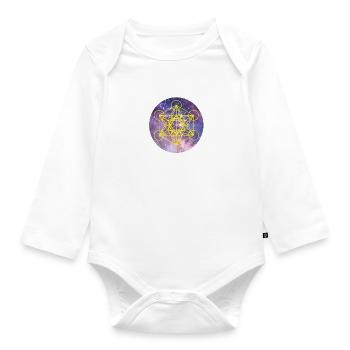 Metatron-Würfel auf Platzboden - Baby Bio-Langarm-Body - Weiß - Vorne