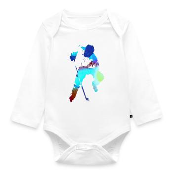 Eishockey, Hockey, Graffi, bunt - Baby Bio-Langarm-Body - Weiß - Vorne