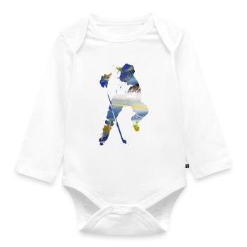 Eishockey, Hockey, Graffi, bunt - Baby Bio-Langarm-Body - Weiß - Vorne
