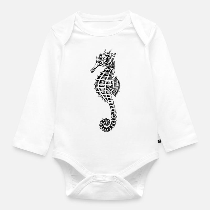 Seepferdchen - Baby Bio-Langarm-Body - Weiß
