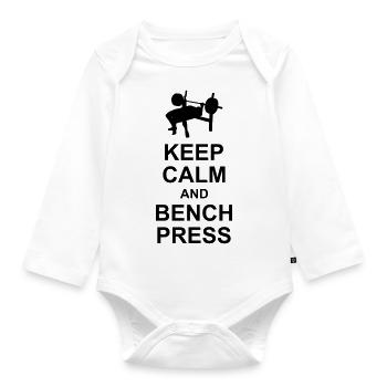Keep Calm and Bench Press - Organic Longsleeve Baby Bodysuit - white - Front