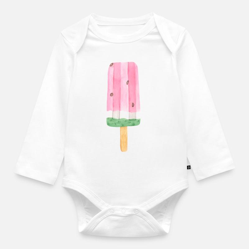 Glace pastèque - Body Bébé bio manches longues - blanc