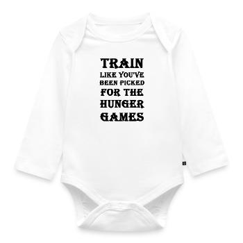 Train like the hunger games - Organic Longsleeve Baby Bodysuit - white - Front