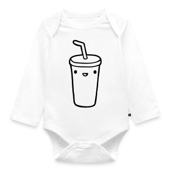 Gesicht Cola Becher - Baby Bio-Langarm-Body - Weiß - Vorne