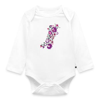 ornaments,flowers,red,flower,tendril,floral - Organic Longsleeve Baby Bodysuit - white - Front