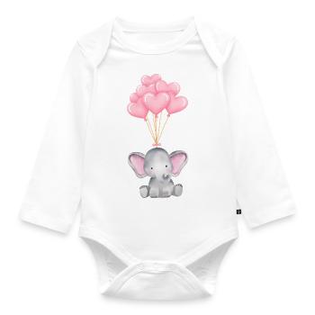 Éléphant mignon avec des ballons de cœur mignons - Body Bébé bio manches longues - blanc - Devant