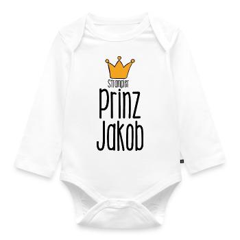 Strampler Prinz Jakob - Baby Spruch lustig - Baby Bio-Langarm-Body - Weiß - Vorne