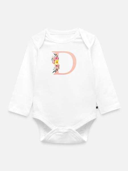 D Monogram Floral - Organic Longsleeve Baby Bodysuit - white