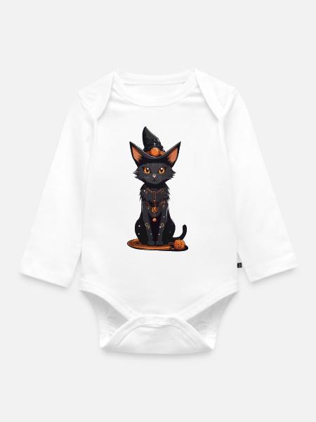 Magische Hexen Katze Halloween Magie Design - Baby Bio-Langarm-Body - Weiß