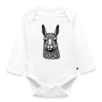 Dessin de visage de lama noir et blanc avec motifs - Body Bébé bio manches longues - blanc - Devant