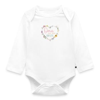 Oma ist die Beste! Niedlicher Blumen-Herz - Baby Bio-Langarm-Body - Weiß - Vorne