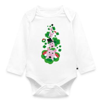 Silvester mit Klee und Glücksschweinen. - Baby Bio-Langarm-Body - Weiß - Vorne