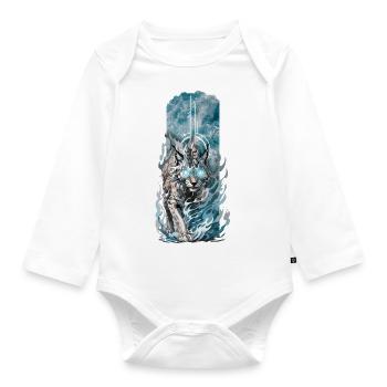 Divine Presence: Spiritual Lynx with Glowing Eyes - Organic Longsleeve Baby Bodysuit - white - Front