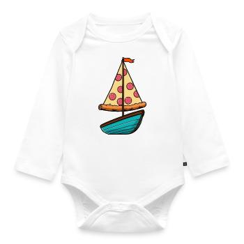 Ahoy Sea Sailboat Boat with Salami Pizza Sail - Organic Longsleeve Baby Bodysuit - white - Front