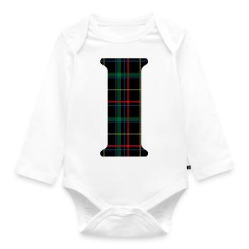 Monogram i Scottish tartan - Organic Longsleeve Baby Bodysuit - white - Front
