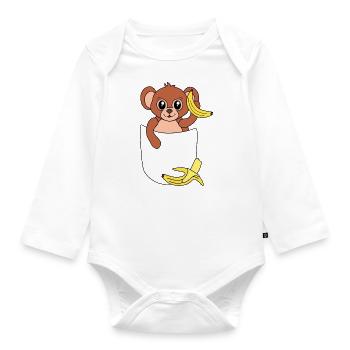 Affe in Brusttasche – lustiges Tierdesign - Baby Bio-Langarm-Body - Weiß - Vorne