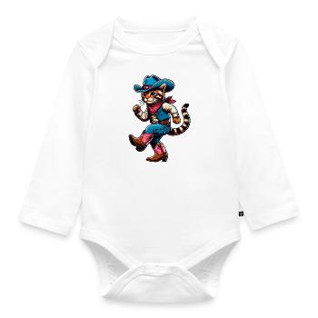 Line Dance Western Cowboy Katze - Baby Bio-Langarm-Body - Weiß - Vorne