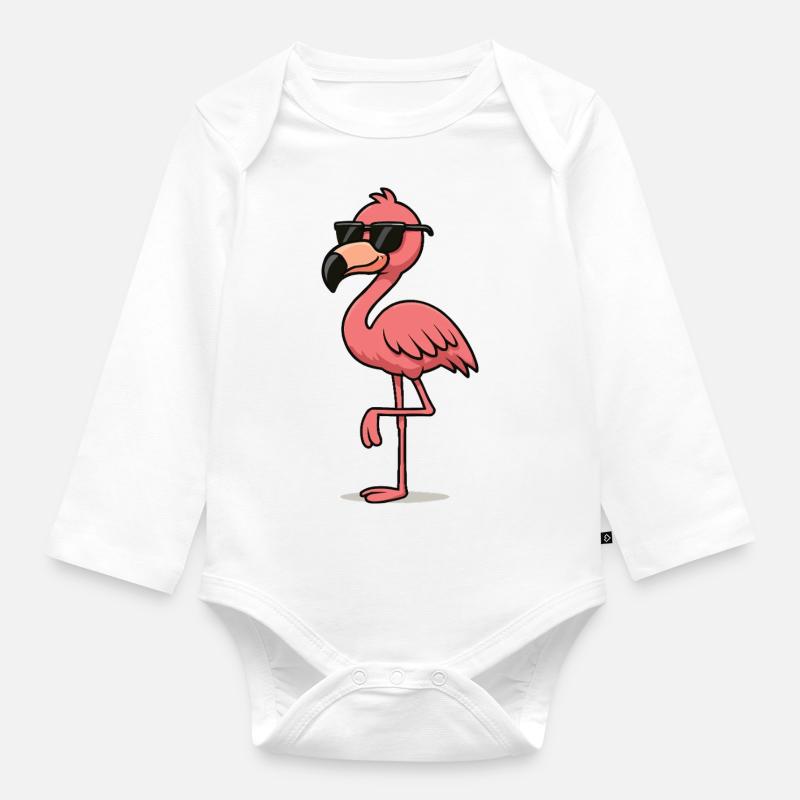 flamingo comic - Baby Bio-Langarm-Body - Weiß