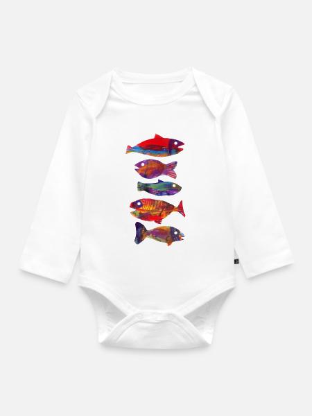 Bunte Fischmotive für Meeresliebhaber - Baby Bio-Langarm-Body - Weiß