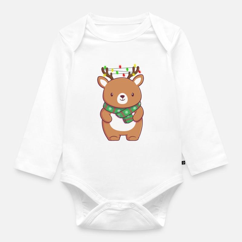 Renne de Noël - Body Bébé bio manches longues - blanc