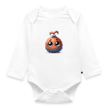 Fur fuzzy monster with pigtails - Organic Longsleeve Baby Bodysuit - white - Front