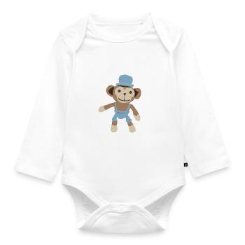 Monsieur singe monkey bleu - Body Bébé bio manches longues - blanc - Devant