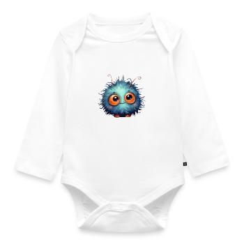 Funny hairy monster with googly eyes - Organic Longsleeve Baby Bodysuit - white - Front