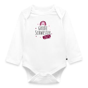 Große Schwester 2023 Regenbogen - Baby Bio-Langarm-Body - Weiß - Vorne