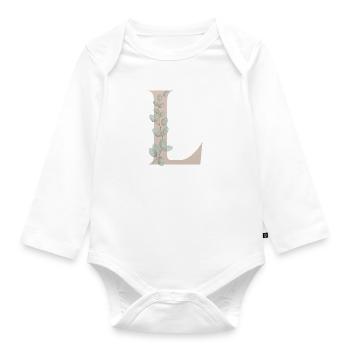 Letter L with flower tendril - Organic Longsleeve Baby Bodysuit - white - Front