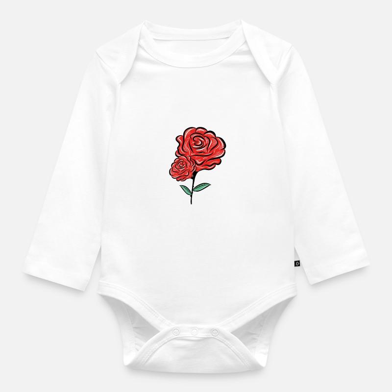 fleur rose - Body Bébé bio manches longues - blanc