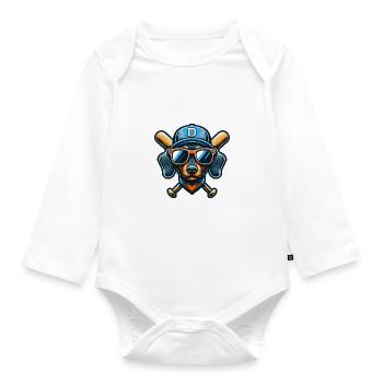 Cool teckel chien de chasse joueur de baseball sport - Body Bébé bio manches longues - blanc - Devant