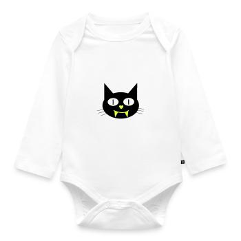 Halloween vampire cat with canines - Organic Longsleeve Baby Bodysuit - white - Front